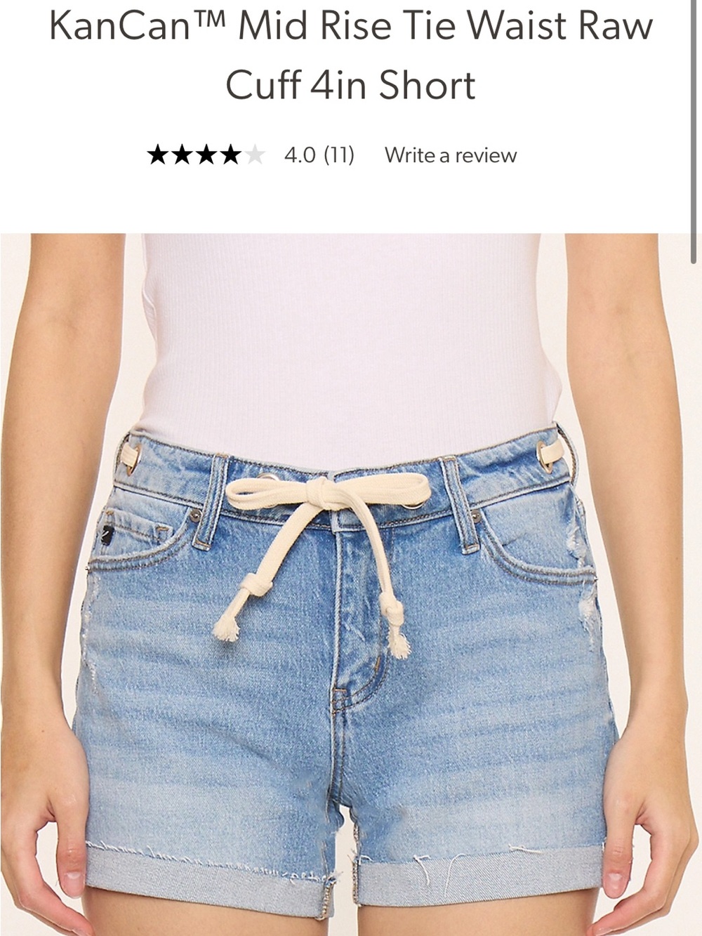 Kancan mid rise tie blue Jean shorts 30